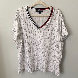 Tommy Hilfiger White and Navy Polka Dot V-Neck Tee